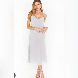 NWT Show Me Your Mumu Verona Cowl Midi Dress Dove Grey Chiffon M